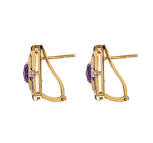 Load image into Gallery viewer, Amethyst and diamond earrings with cherry-red enamel border
