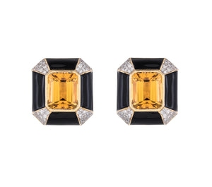 Citrine, black enamel and diamond earrings