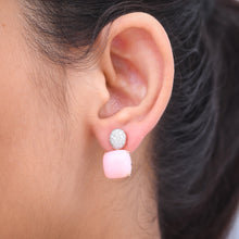 Load image into Gallery viewer, Pink opal cabochon and diamond earrings
