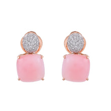 Load image into Gallery viewer, Pink opal cabochon and diamond earrings
