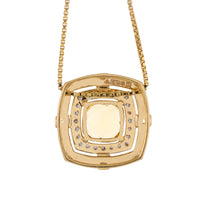 Load image into Gallery viewer, Shop solitaire citrine and diamond pendant with a black enamel border at Dira London.com
