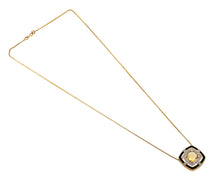 Load image into Gallery viewer, Shop solitaire citrine and diamond pendant with a black enamel border at Dira London.com
