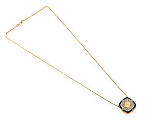 Shop solitaire citrine and diamond pendant with a black enamel border at Dira London.com