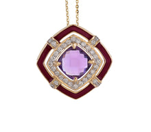 Load image into Gallery viewer, Shop Amethyst, gold and diamond pendant at Dira London.com
