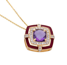 Load image into Gallery viewer, Amethyst and cherry-red enamel pendant
