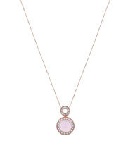 Load image into Gallery viewer, Rose quartz and diamond pendant in rose gold
