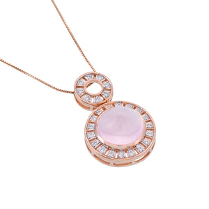 Rose quartz and diamond pendant in rose gold