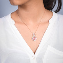 Load image into Gallery viewer, Rose quartz and diamond pendant in rose gold
