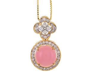 Pink opal and diamond pendant