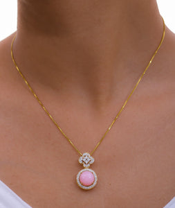 Pink opal and diamond pendant