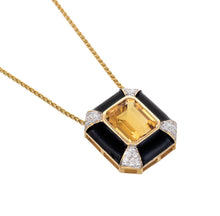 Load image into Gallery viewer, Citrine, black enamel and diamond pendant
