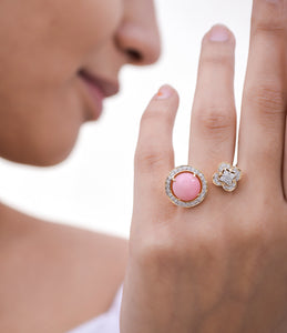 Pink opal and diamond ring