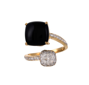 Shop black onyx and pave-set diamond open ring at Dira London.com