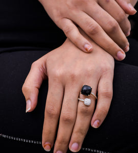 Shop black onyx and pave-set diamond open ring at Dira London.com