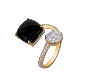 Shop black onyx and pave-set diamond open ring at Dira London.com