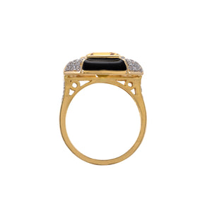 Citrine, black enamel and diamond ring