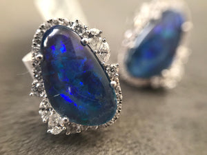 Shop Blue Australian Opal and diamond studs at Dira London.com