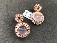 Load image into Gallery viewer, Rose quartz and diamond earrings in rose gold
