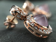 Load image into Gallery viewer, Shop stunning rose quartz and diamond drops in rose gold at Dira London.com
