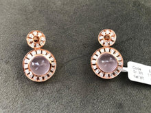 Load image into Gallery viewer, Rose quartz and diamond earrings in rose gold
