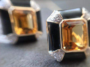 Citrine, black enamel and diamond earrings