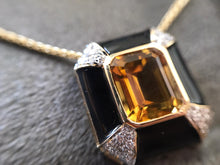 Load image into Gallery viewer, Citrine, black enamel and diamond pendant
