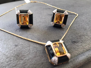 Citrine, black enamel and diamond earrings