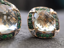 Load image into Gallery viewer, Green amethyst, t-savorite and diamond stud
