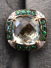 Load image into Gallery viewer, Green amethyst, t-savorite and diamond stud
