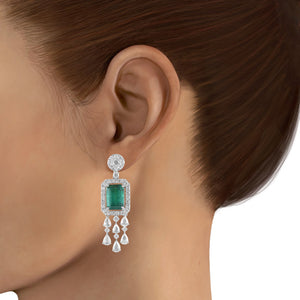 Luxe bold emerald and diamond drop earrings