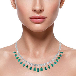 Luxe diamond and Zambian emerald necklace