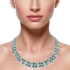 Luxe emerald and diamond floral neckpiece