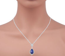 Load image into Gallery viewer, Shop blue sapphire solitaire necklace at Dira London.com
